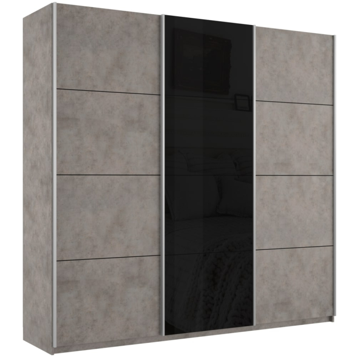 Шкафы-купе 3-х дверные, Шкаф-купе Прайм 3-х дверный ДСП/Стекло черное/Доводчики 210х57х230