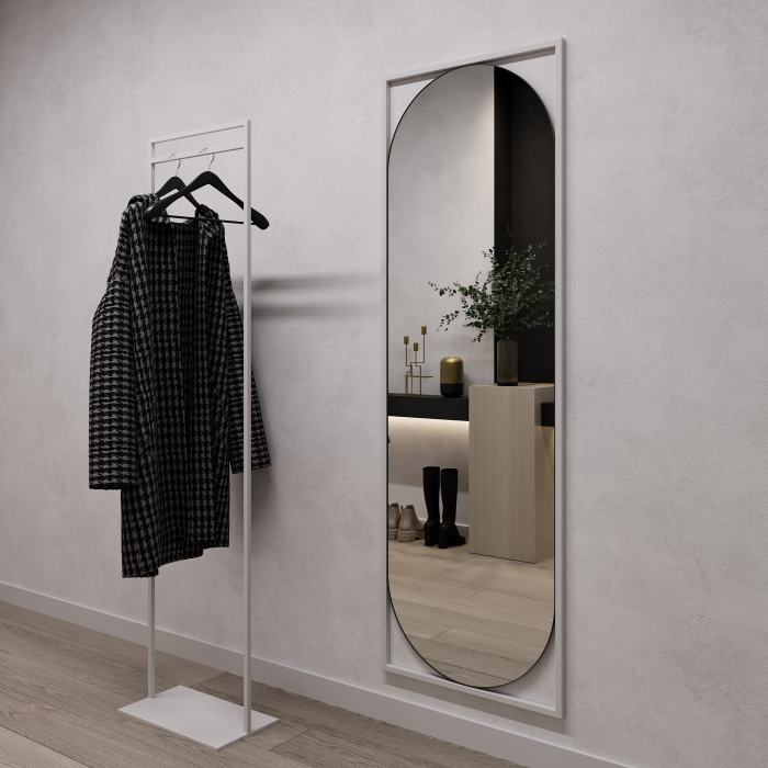 Зеркала в спальню, Дизайнерское настенное напольное зеркало GENGLASS Kvaden L в металлической раме