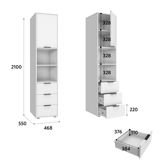 Шкафы одностворчатые, Пенал Оптима ОП-03