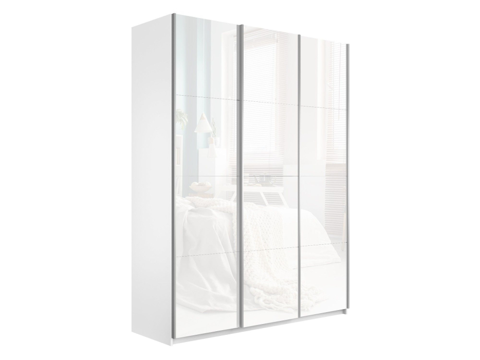 Шкафы-купе 3-х дверные, Шкаф-купе Прайм 3-х дверный Стекла белые/Доводчики 180х57х230