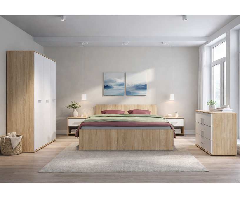 Спальные гарнитуры, Мамбо Спальня Комплект 3 Дуб Сонома/Белый