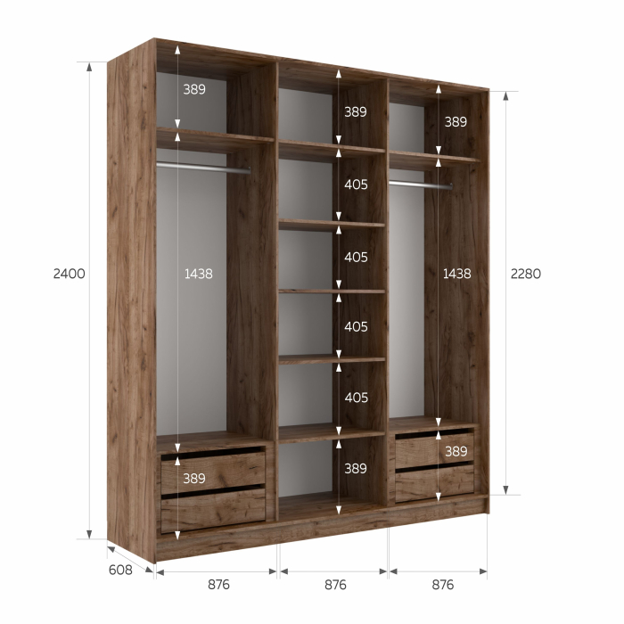 Шкафы-купе 3-х дверные, Шкаф-купе Эста 3-х дверный Стекла пудра/Доводчик 270х66х240