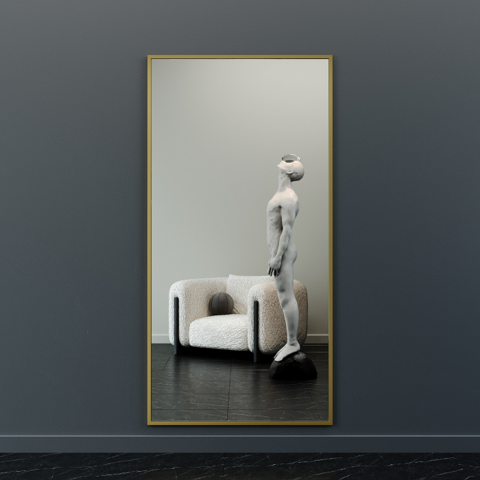 Зеркала в спальню, Дизайнерское настенное напольное зеркало GENGLASS Halfeo XL в металлической раме