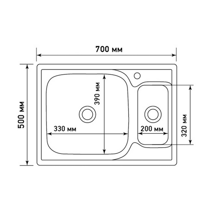 Кухонные мойки, Мойка врез 50х70 (0,8) 2-х чаш,с сифоном