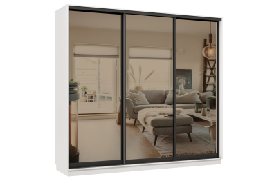 Шкаф-купе Премьер 36 (01ЗБ;01ЗБ;01ЗБ) фасады зеркало бронза/трёхдверный/Профиль чёрный муар