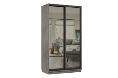 Шкаф-купе Премьер 01 (11ЗГ;11ЗГ) фасады зеркало графит/двухдверный/Профиль чёрный муар