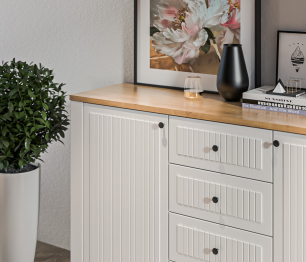 Набор для гостиной (пеналы с комодом) Монтана Белый Альпийский,Дуб Гамильтон/МДФ Дуб Белый