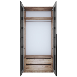 Шкаф распашной Е1 Локер 101x52.5x220 см, с черным стеклом и модулем