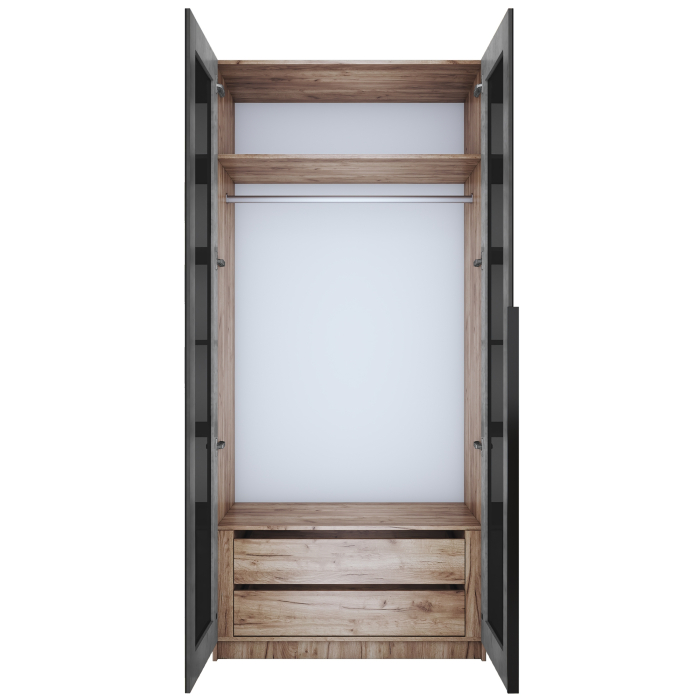 Шкафы распашные, Шкаф распашной Е1 Локер 101x52.5x220 см, с черным стеклом и модулем