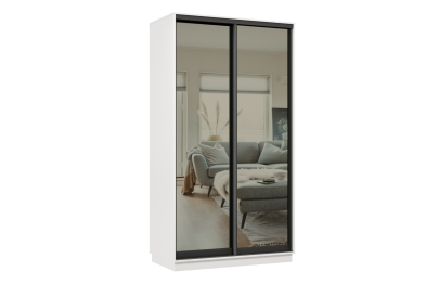 Шкаф-купе Премьер 09 (01ЗГ;01ЗГ) фасады зеркало графит/двухдверный/Профиль чёрный муар